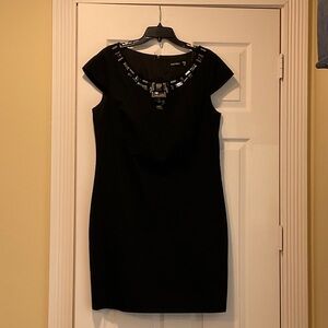Ellen Tracy Black Mini Dress with Decorative Neckline